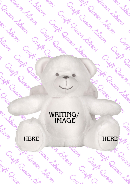 Memorial Keepsake Angel Bear With Wings- Personalised - Photo - Text - Small