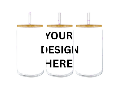 Custom Libbey Glass Can – Personalised 16oz Iced Coffee Cup with Bamboo Lid & Straw