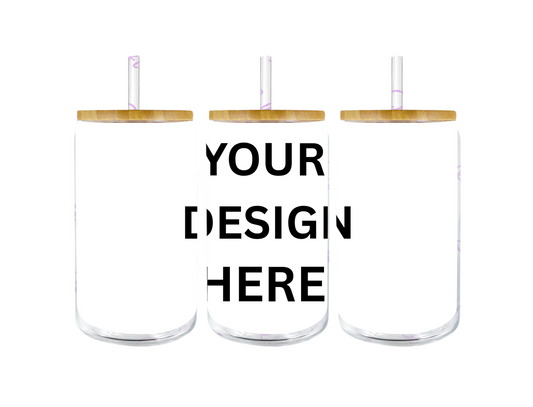 Custom Libbey Glass Can – Personalised 16oz Iced Coffee Cup with Bamboo Lid & Straw