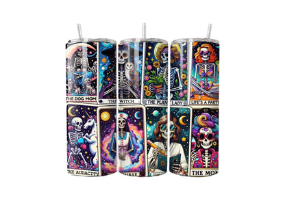 Tarot Skeleton Aesthetic 20oz Tumbler | Witchy Card Art & Gothic Spiritual Cup