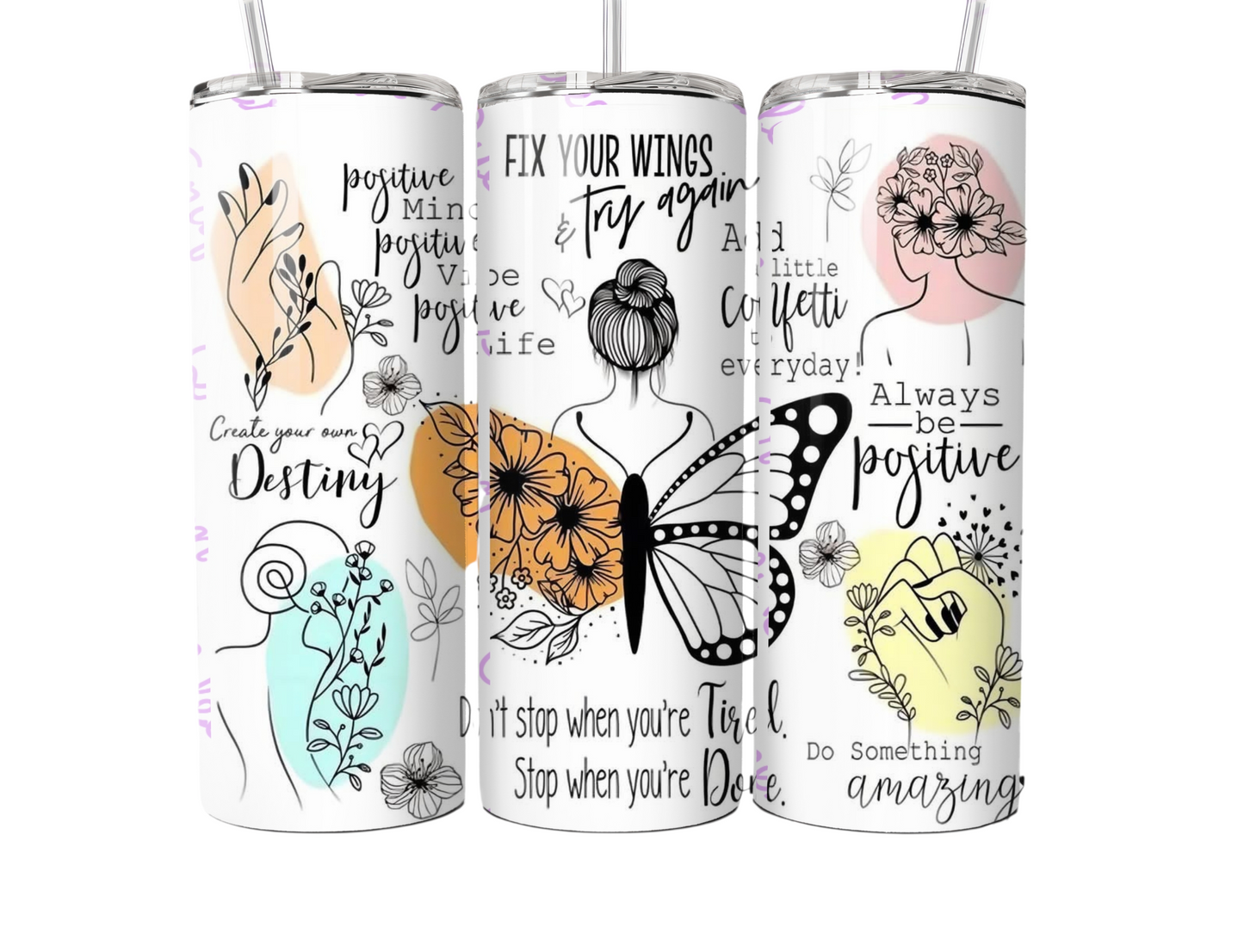 Positive Affirmations 20oz Tumbler | Motivational Butterfly Cup | Inspirational Daily Reminder Gift Motivational 20oz Tumbler