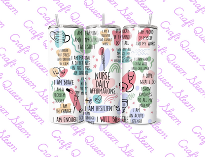 Nurse Daily Affirmations 20oz Tumbler | Positive Nurse Gift | Self Care Cup