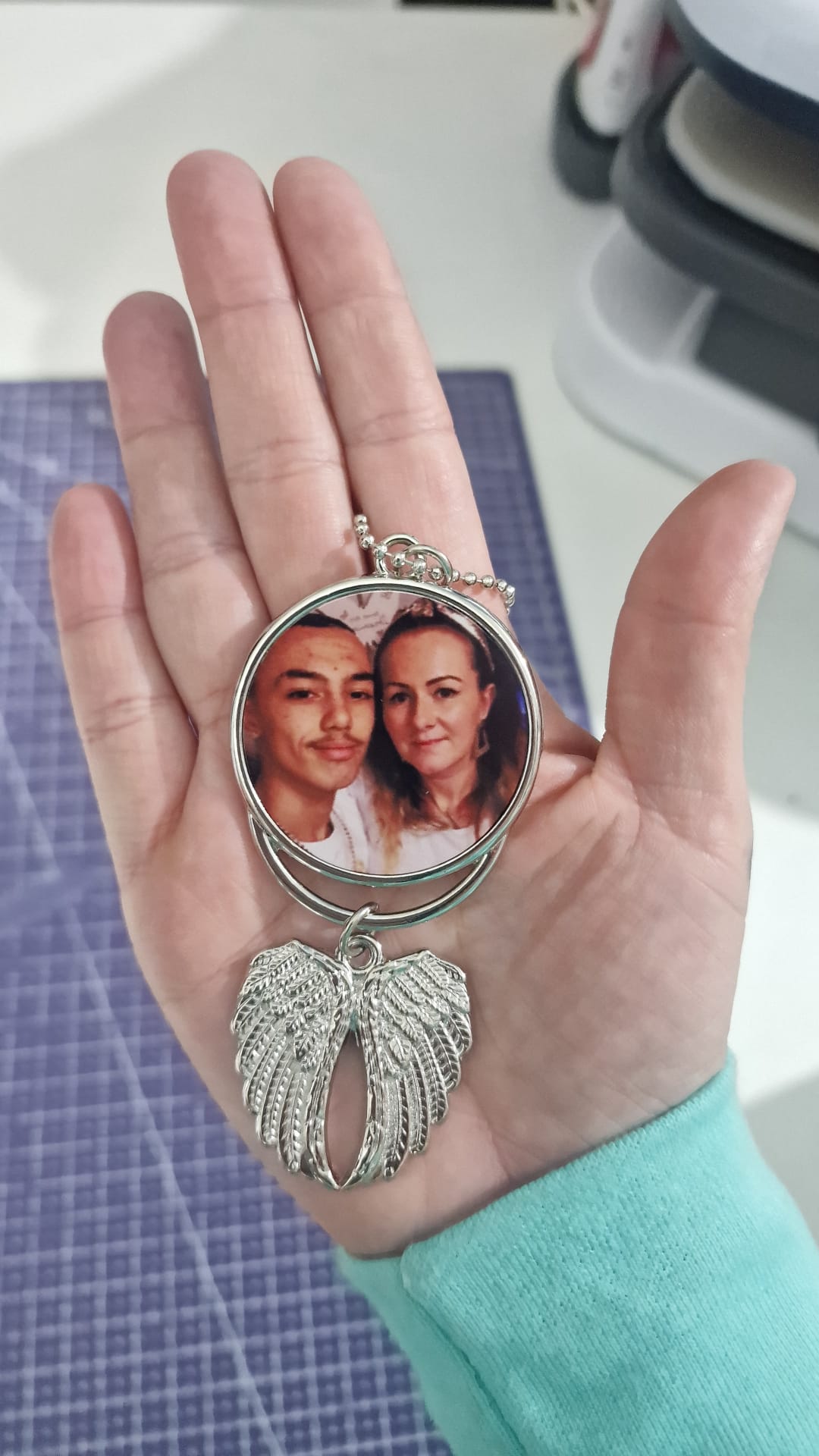 Personalised Photo Memorial Keyring | Angel Wings or Hands Heart Keepsake