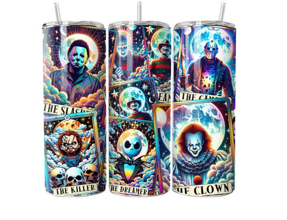 Horror Tarot Inspired Tumbler – 20oz Skinny Stainless Steel Gothic Card Design Cup
