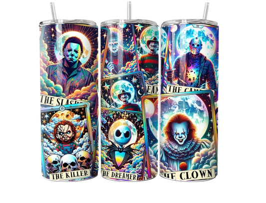 Horror Tarot Inspired Tumbler – 20oz Skinny Stainless Steel Gothic Card Design Cup