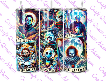 Horror Tarot Inspired Tumbler – 20oz Skinny Stainless Steel Gothic Card Design Cup