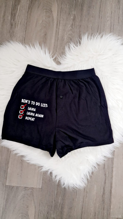 Personalised Boxer ashorts - to do list...Valentines Day