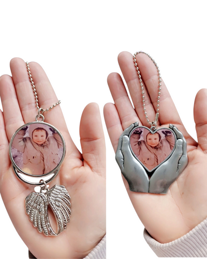 Personalised Photo Memorial Keyring | Angel Wings or Hands Heart Keepsake